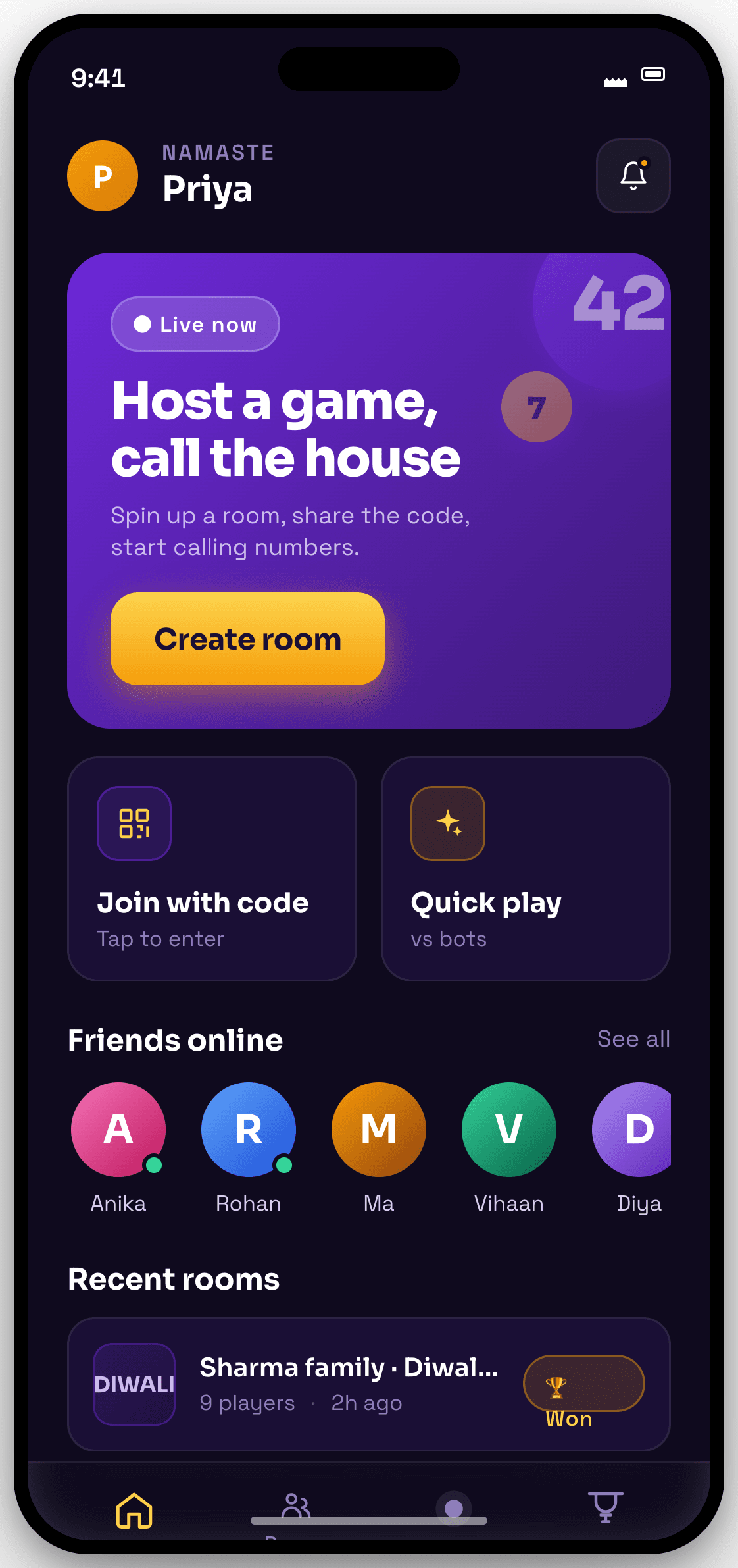 Tambola home screen preview